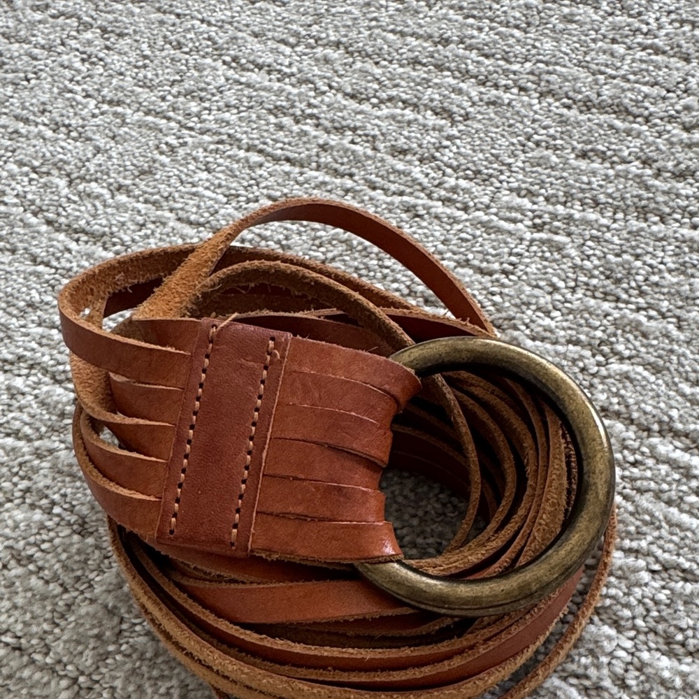 Leather Fringe Belt Caramel Color